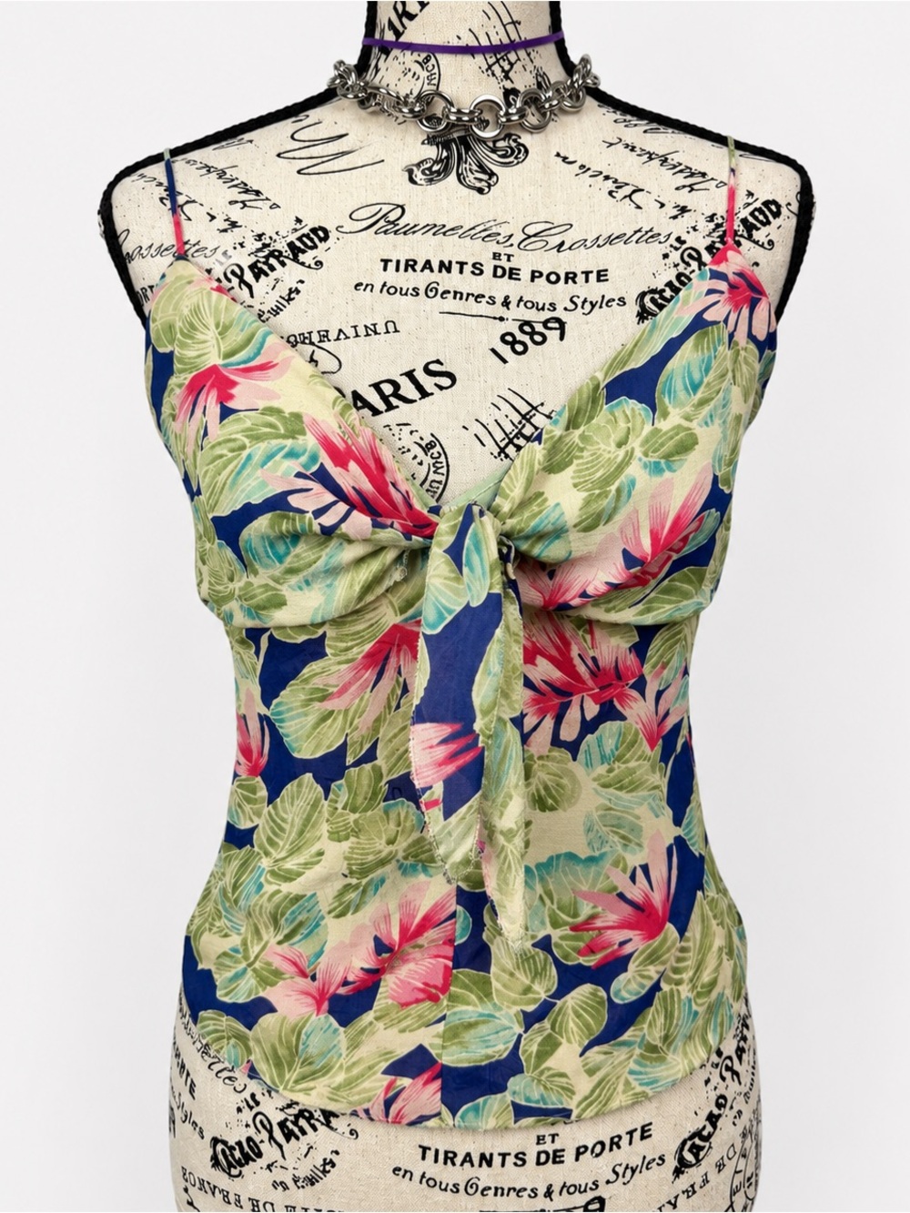 Floral Tie-Front Cami Top in Blue and Pink